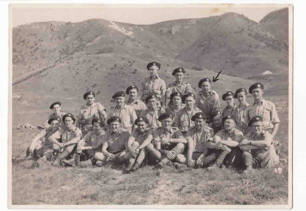  Ladislav Břežný (indicated by an arrow) during training with his military unit (January 1940) (Source: Author’s Archive)  