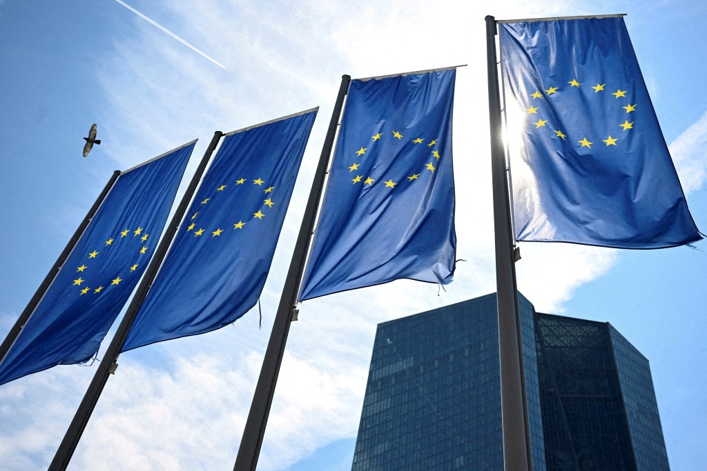 EU flags flutter in front of European Central Bank (ECB) headquarters in Frankfurt, Germany July 18, 2024. REUTERS/Jana Rodenbusch.