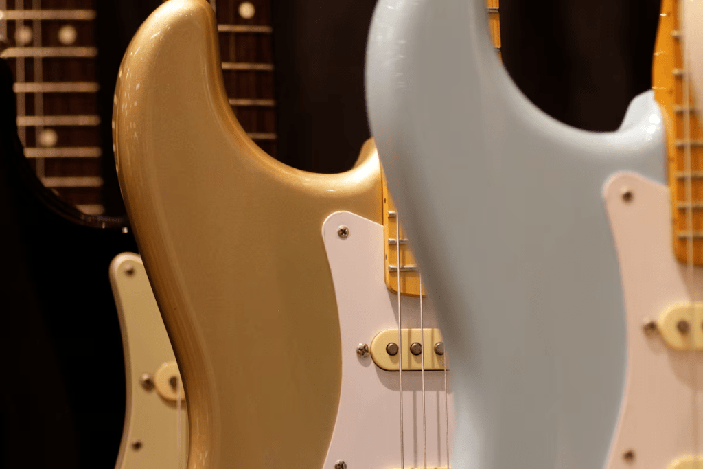 Fender Stratocaster guitars are displayed at a store in Singapore April 3, 2018. Picture taken April 3, 2018. REUTERS/Thomas White