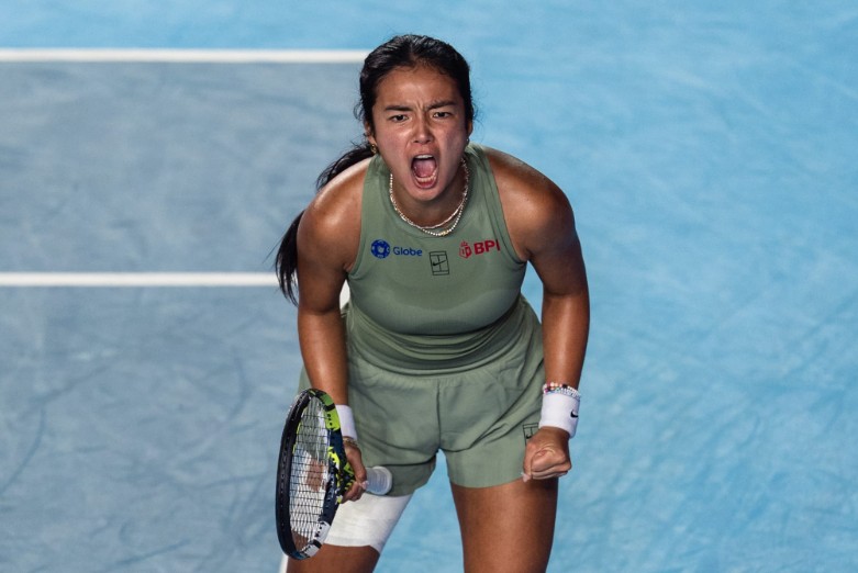 Alexandra Eala celebrates winning a point during her match against Katie Boulter. PRUDENTIAL HONG KONG TENNIS OPEN