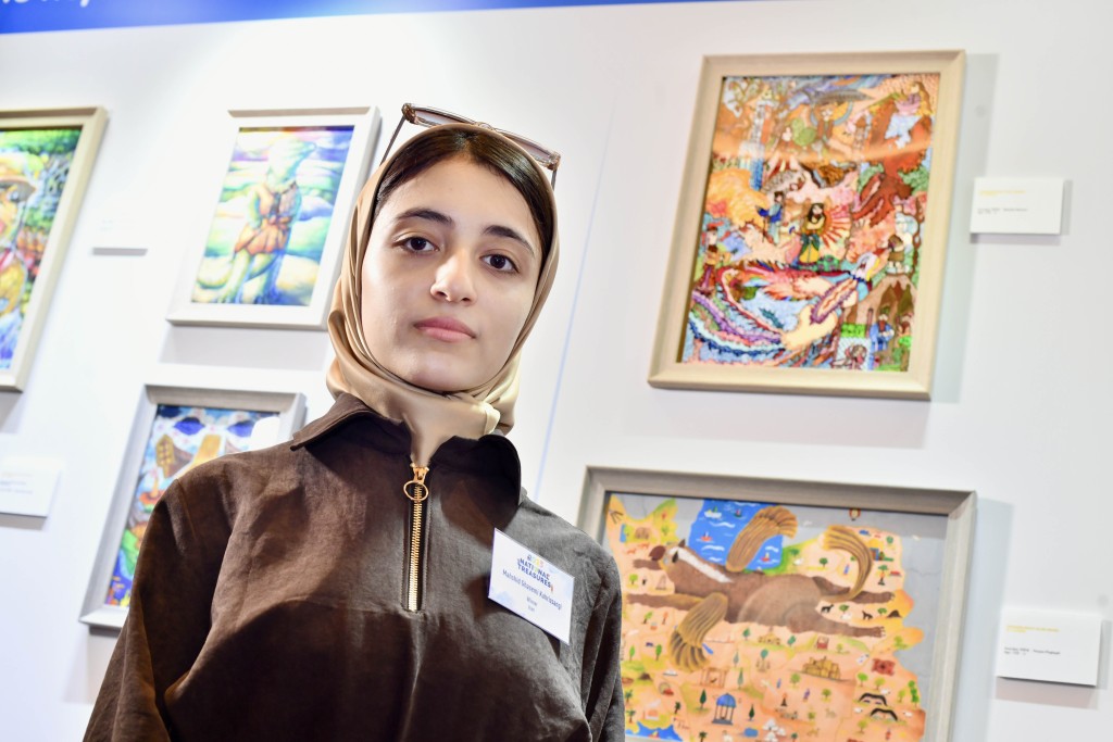 Mahshid Ghasemi, 16, who won the Iranian Youth Gold Award with a painting featuring the mythical bird Simurgh and the Persian leopard, hoped people would find common ground through art. Mahshid Ghasemi, 16, who won the Iranian Youth Gold Award with a painting featuring the mythical bird Simurgh and the Persian leopard, hoped people would find common ground through art.