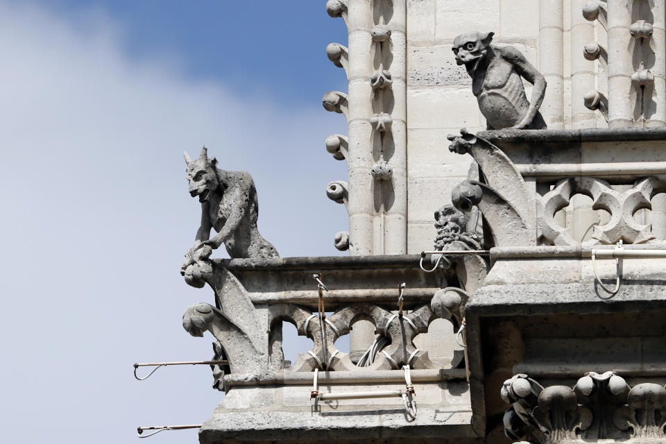 FILE - Preserved gargoyles of Notre-Dame de Paris cathedral are pictured, on April 17, 2019 in Paris. (AP Photo/Thibault Camus, File) FILE - Preserved gargoyles of Notre-Dame de Paris cathedral are pictured, on April 17, 2019 in Paris. (AP Photo/Thibault Camus, File)
