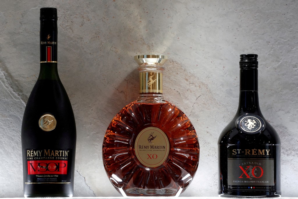 Bottles of Remy Martin VSOP cognac, Remy Martin XO cognac and St-Remy XO Brandy are displayed at the Remy Cointreau SA headquarters in Paris, France, January 21, 2019. REUTERS/Benoit Tessier/File Photo