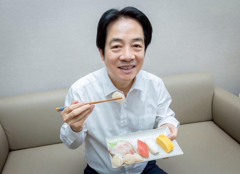 Taiwan President Lai Ching-te shows his sushi lunch of yellowtail and scallops from Japan, in Taipei, Taiwan, in this handout image released November 20, 2025. (Reuters)