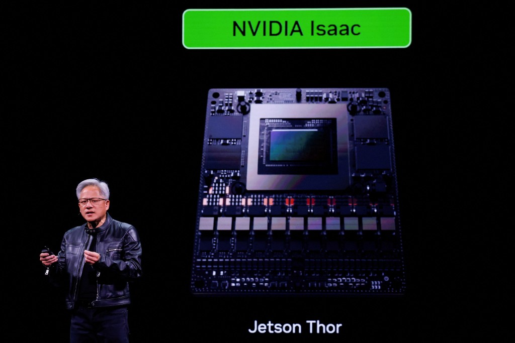 Nvidia's CEO Jensen Huang makes a keynote speech at Computex in Taipei, Taiwan May 19, 2025. (Reuters)