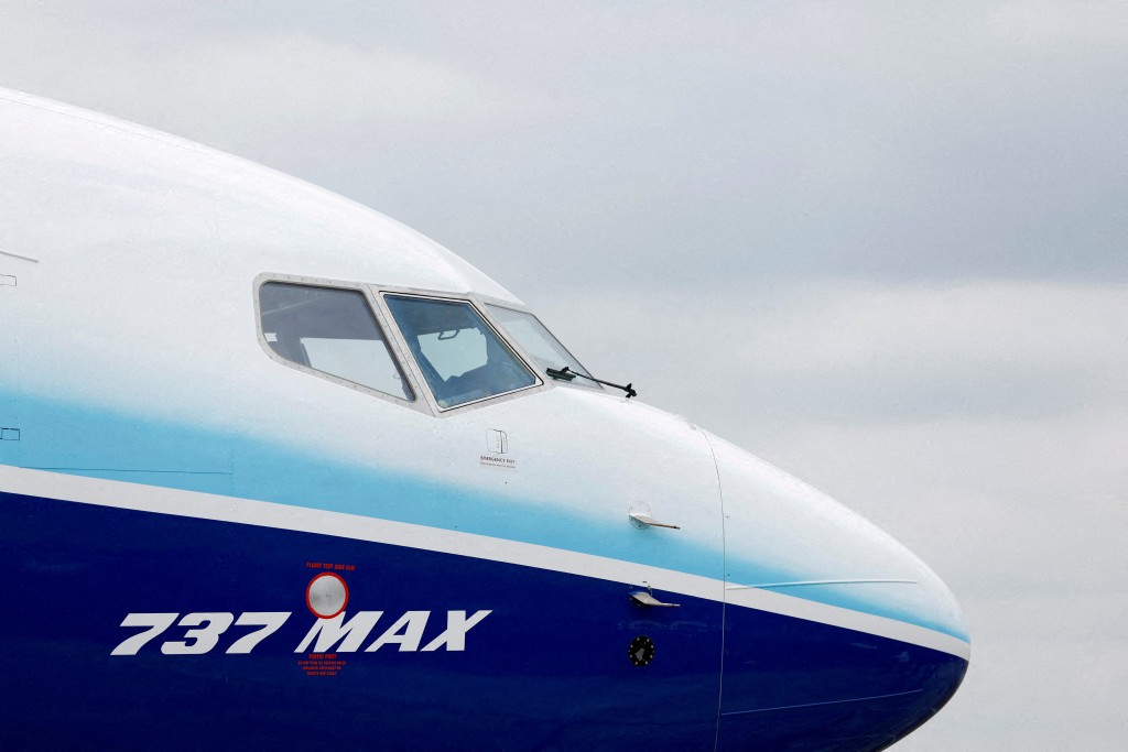 The Boeing 737 MAX aircraft is displayed at the Farnborough International Airshow, in Farnborough, Britain, July 20, 2022. (Reuters)