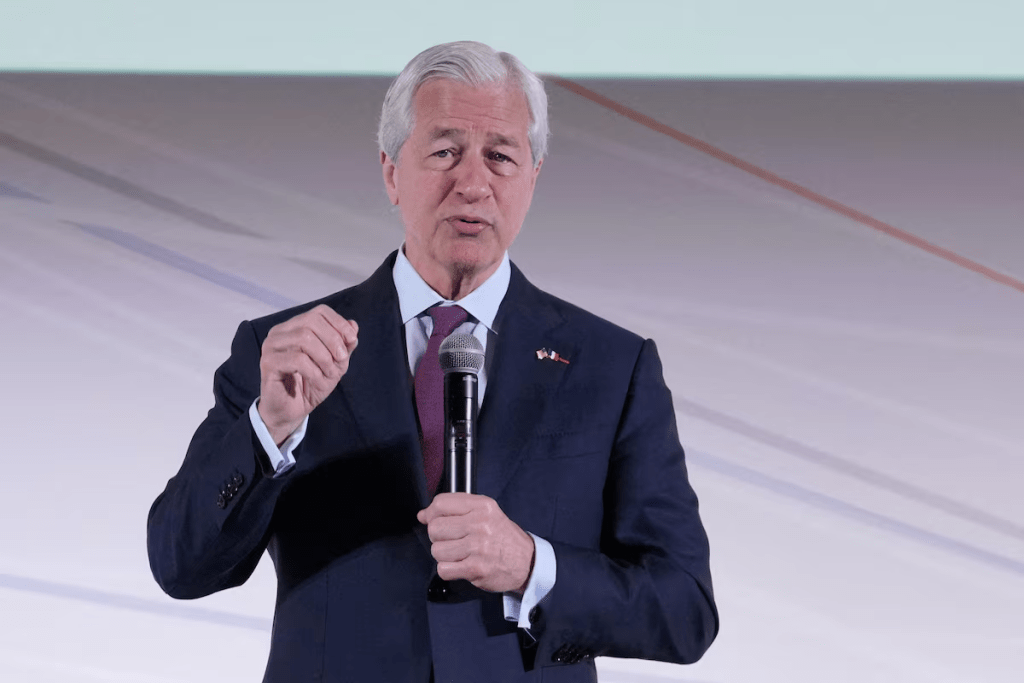 JPMorgan Chase CEO Jamie Dimon speaks during the Global Markets Conference in Paris, France, May 15, 2025. Michel Euler/Pool via REUTERS/File Photo
