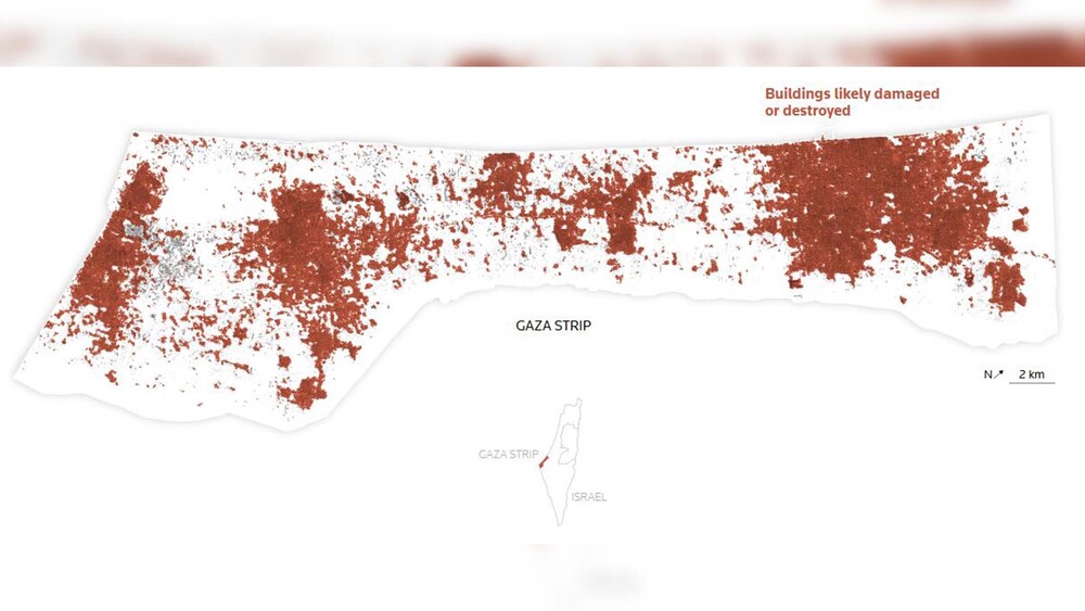 As much as 70 percent of buildings in North Gaza and 74 percent in Gaza City are likely damaged or destroyed. (Reuters) As much as 70 percent of buildings in North Gaza and 74 percent in Gaza City are likely damaged or destroyed. (Reuters)