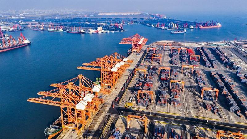 An aerial drone photo shows a view of the Tangshan Port in North China's Hebei province, Jan 13, 2025. (Xinhua)