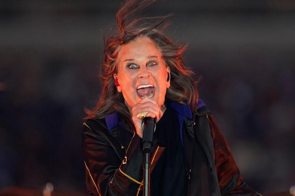 FILE - Singer Ozzy Osbourne performs during halftime of an NFL football game between the Los Angeles Rams and the Buffalo Bills in Inglewood, Calif., Sept. 8, 2022. (AP Photo/Ashley Landis, File)