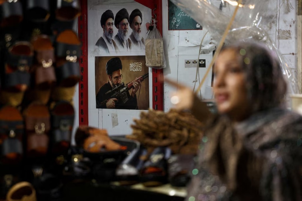 A picture of Iran's Supreme Leader, Mojtaba Khamenei, is displayed at a store in a local market in Bandar Abbas, Iran, August 25, 2026. Majid Asgaripour/WANA (West Asia News Agency) via REUTERS