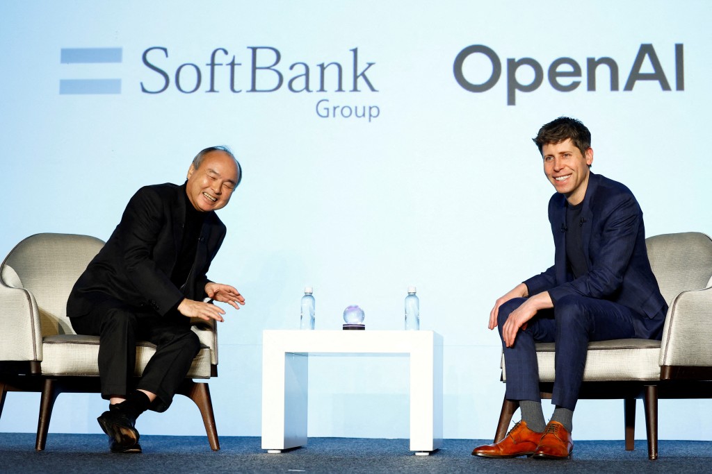 SoftBank CEO Masayoshi Son and OpenAI CEO Sam Altman attend an event to pitch AI for businesses in Tokyo, Japan February 3, 2025. REUTERS