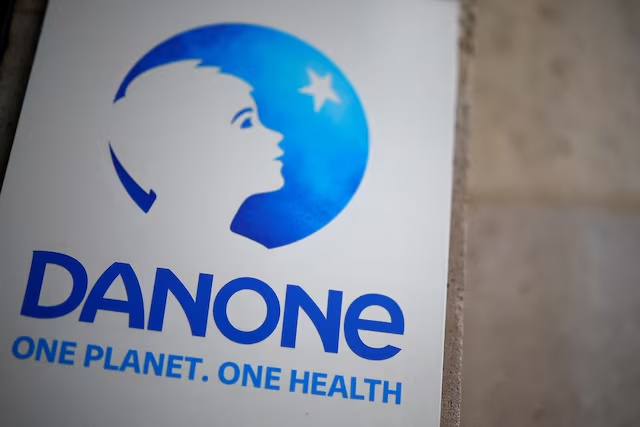 French food group Danone logo is seen at the company headquarters in Paris, France, February 5, 2024. REUTERS/Sarah Meyssonnier/File Photo