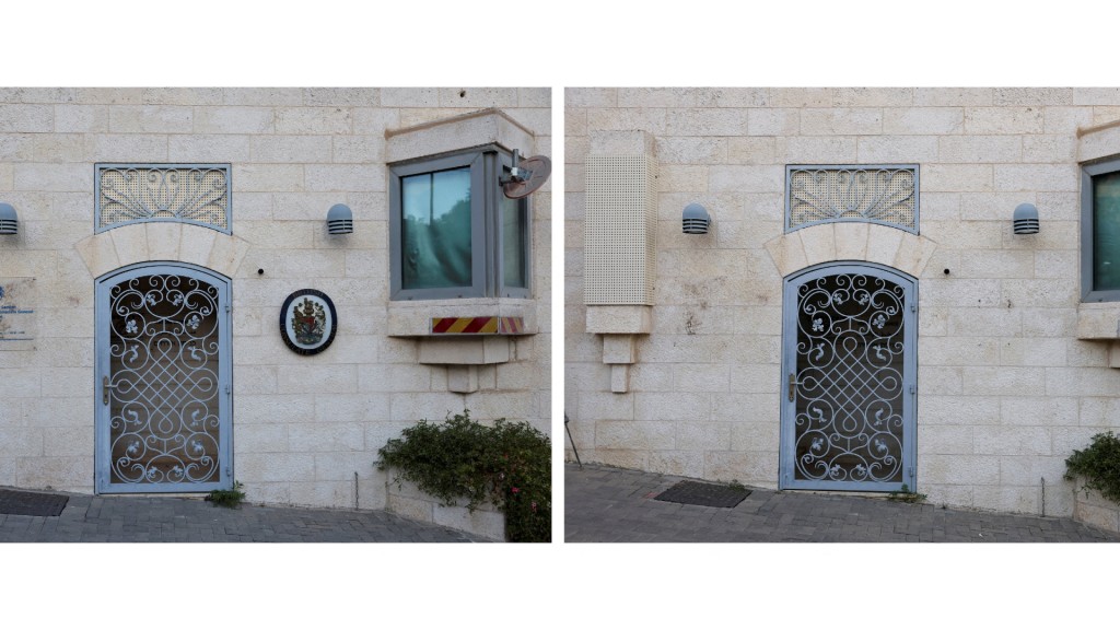 A combination image shows the British consulate in East Jerusalem, September 9, 2026, (L), and with signage removed, on the deadline set by Israel for its closure, following trade sanctions imposed by British Prime Minister Andy Burnham on Israeli settlements in the occupied West Bank, in East Jerusalem, October 8, 2026. (Reuters)