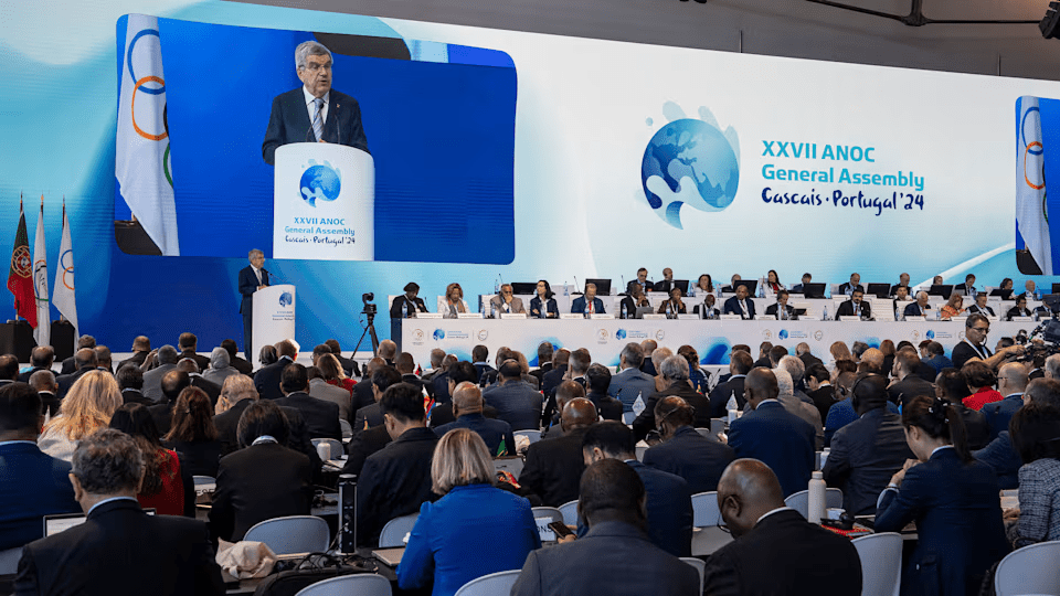 IOC President Thomas Bach addressed the ANOC General Assembly on its opening day in Cascais, Portugal, on Wednesday. (IOC/Greg Martin) IOC President Thomas Bach addressed the ANOC General Assembly on its opening day in Cascais, Portugal, on Wednesday. (IOC/Greg Martin)