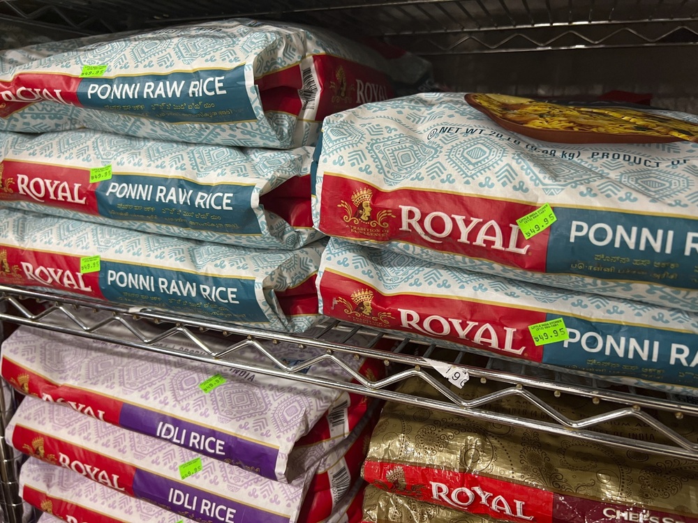 Rice is on display at Little India, an Indian grocery store in New York on Saturday, July 29, 2023. (AP) Rice is on display at Little India, an Indian grocery store in New York on Saturday, July 29, 2023. (AP)