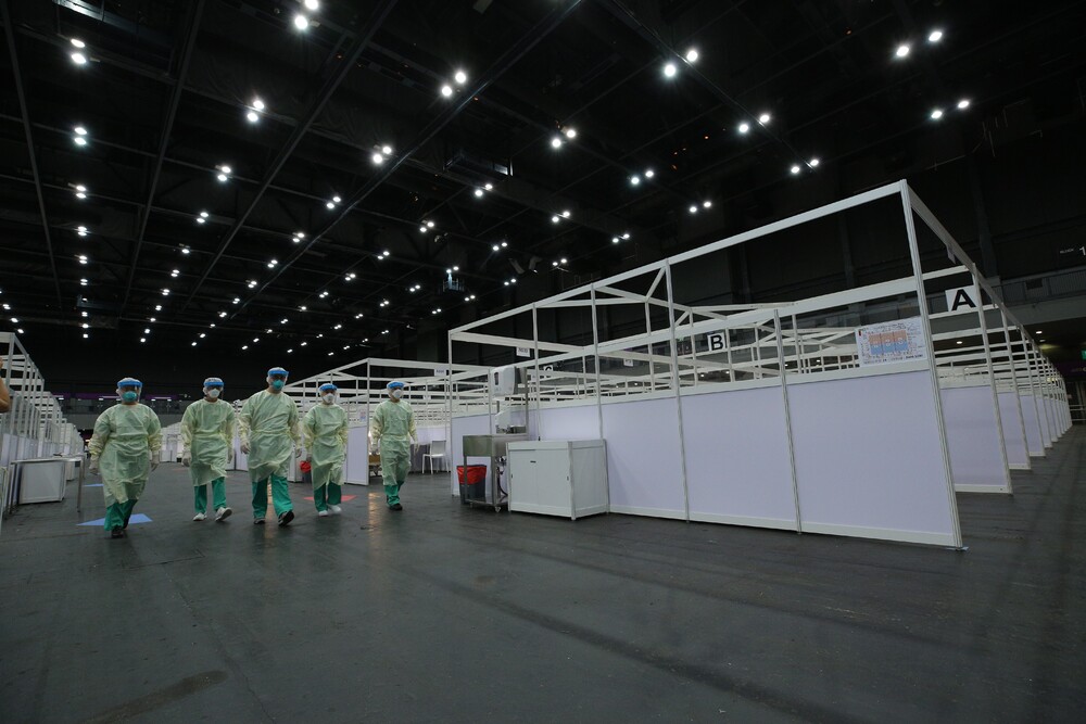 Asia World Expo was made a makeshift hospital for Covid-19 patients starting yesterday. File photo. Asia World Expo was made a makeshift hospital for Covid-19 patients starting yesterday. File photo.
