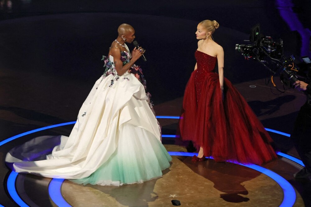 Cynthia Erivo and Ariana Grande perform onstage during the 97th Annual Oscars at Dolby Theatre on March 02, 2025 in Hollywood, California. (AFP)