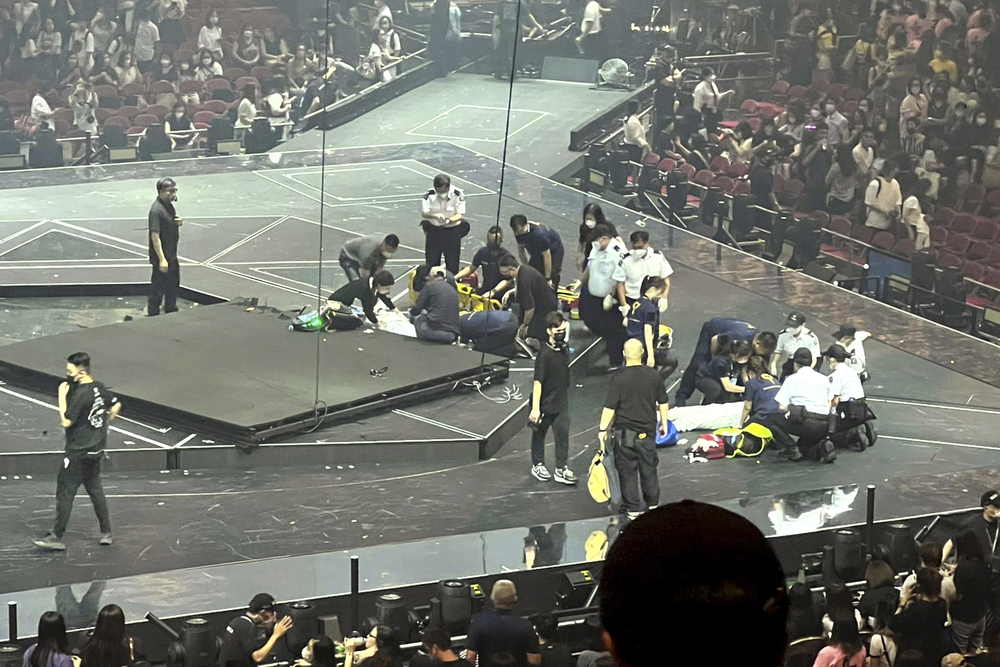 An accident on stage during a Mirror concert at the Coliseum has prompted a review of safety measures. An accident on stage during a Mirror concert at the Coliseum has prompted a review of safety measures.