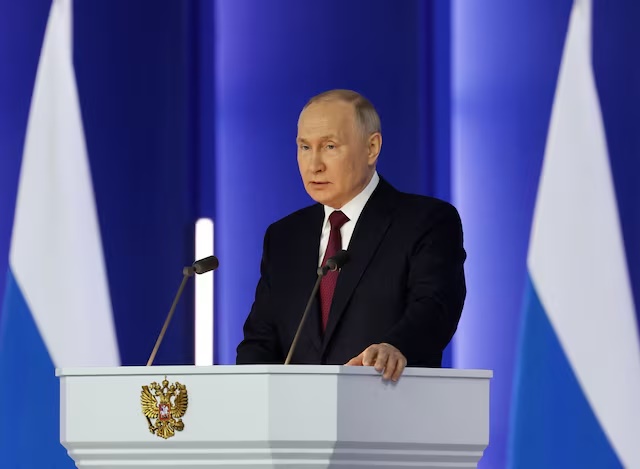 Russian President Vladimir Putin delivers his annual address to the Federal Assembly in Moscow, Russia February 21, 2023. Sputnik/Dmitry Astakhov/Kremlin via REUTERS
