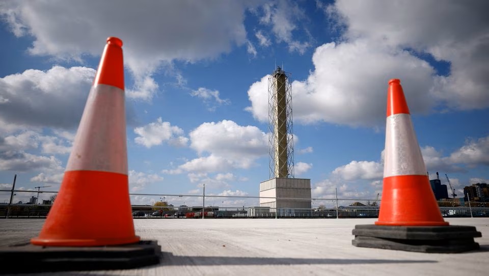 The new remote control tower is seen between traffic cones at London City Airport, Britain. (Reuters) The new remote control tower is seen between traffic cones at London City Airport, Britain. (Reuters)