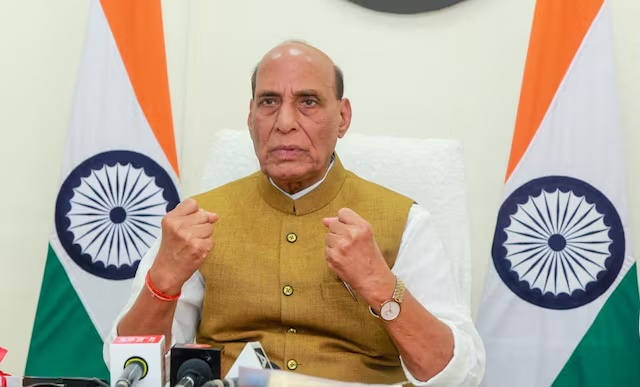 India's Defence Minister Rajnath Singh addresses after virtually inaugurated the BrahMos Integration and Testing Facility Centre opening in Lucknow, India, May 11, 2025. India's Press Information Bureau/Handout via REUTERS/File Photo 