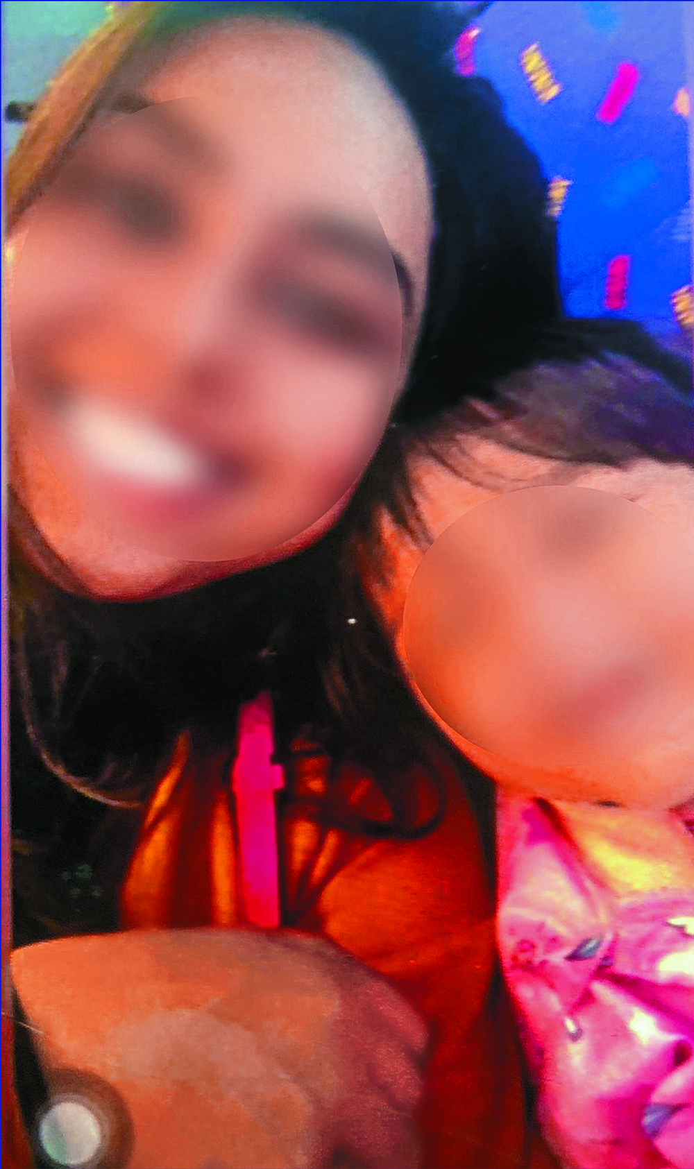 Clockwise from far left, the father is taken home as the mother is escorted away, online photographs of the young girls and the mom, the father's sister, and police outside their subdivided unit. SING TAO