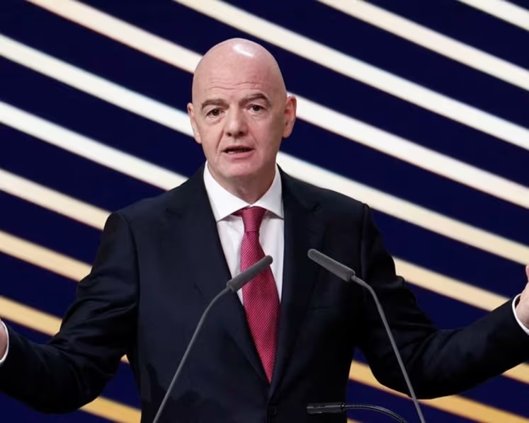FILE PHOTO: Soccer Football - 50th Ordinary UEFA Congress - Brussels Expo, Brussels, Belgium - February 12, 2026 FIFA president Gianni Infantino speaks during the event REUTERS/Benoit Tessier/File Photo
