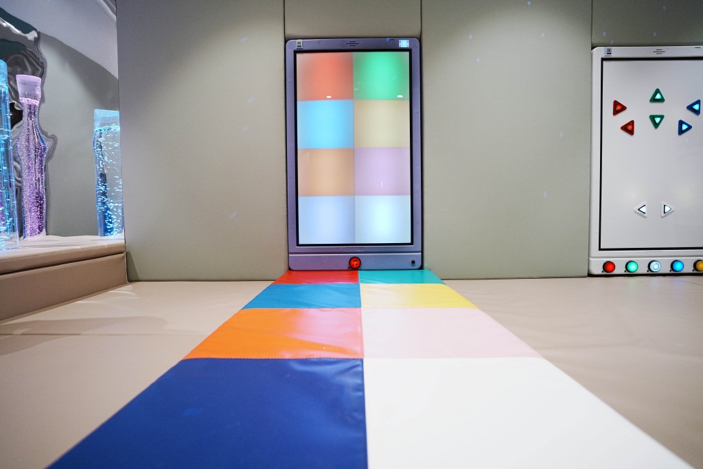 The area features multi-sensory tools to help users regulate their emotions. 