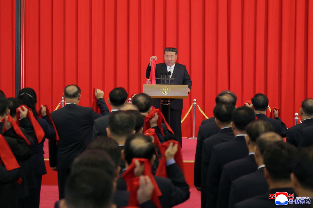 This picture taken on September 9, 2025 and released by North Korea's official Korean Central News Agency (KCNA) via KNS on September 10, 2025 shows North Korean leader Kim Jong Un attending the flag-raising ceremony and central oath-taking rally to commemorate the 77th anniversary of the founding of the Democratic People's Republic of Korea at Mansudae Assembly Hall in Pyongyang. (Photo by KCNA VIA KNS / AFP)