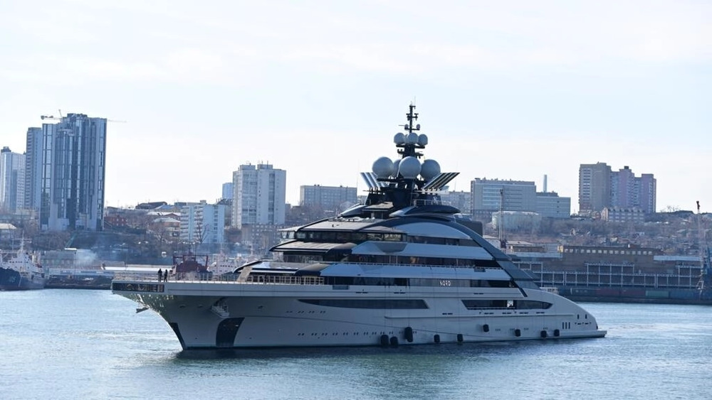 The luxury yacht Nord, reportedly owned by Russian oligarch Alexei Mordashov, arrives in Vladivostok on March 31, 2022. (AFP) The luxury yacht Nord, reportedly owned by Russian oligarch Alexei Mordashov, arrives in Vladivostok on March 31, 2022. (AFP)