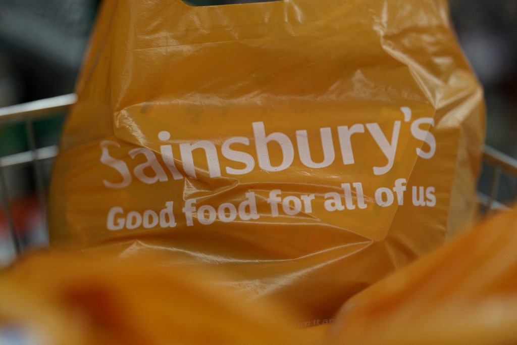 A shopping bag is seen inside a Sainsbury's supermarket in Cobham, Britain, October 2, 2024. REUTERS/Mina Kim/File Photo