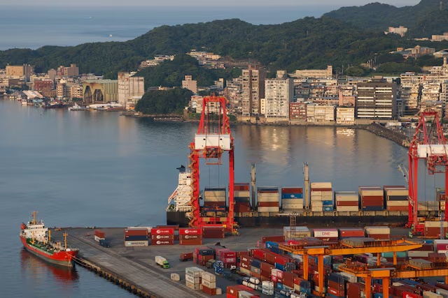 Containers and equipment sit at the Port of Keelung, Taiwan, August 7, 2025. REUTERS/Ann Wang