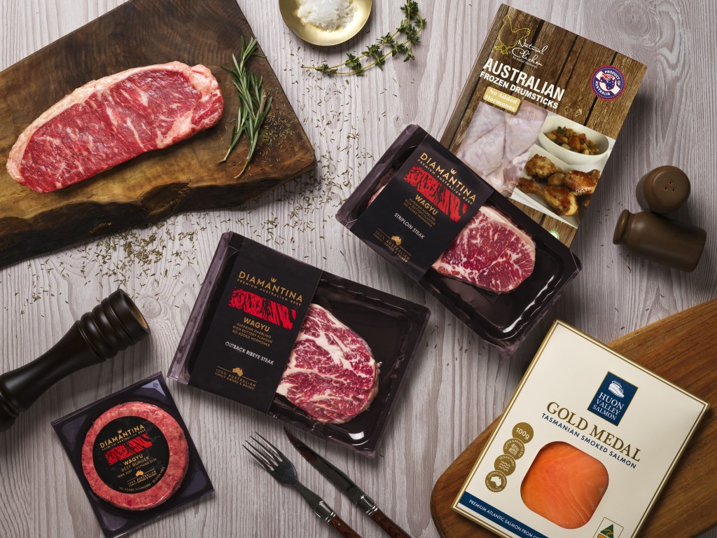 Australia is one of the world's great exporters of premium beef and seafood. Market Place brings in the rare Diamantina M6 Wagyu Sirloin Steak, a prime cut, along with Australian Original Smoked Salmon from Huon Tasmania.