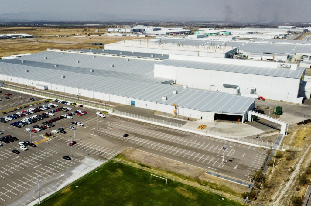 A drone view shows the Cooperation Manufacturing Plant Aguascalientes (COMPAS), a Nissan and Mercedes?enz joint factory with a 230,000?ehicle capacity, in Aguascalientes, Mexico, February 9, 2026. REUTERS/Liberto Urena
