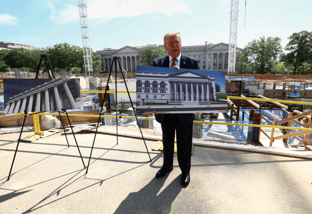 U..S. President Donald Trump speaks at the site of ongoing construction of the planned White House ballroom in Washington, D.C., U.S., May 19, 2026. REUTERS/Kevin Lamarque/File Photo