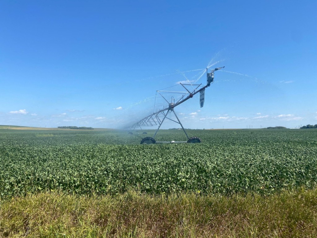 Soybeans are irrigated in Platte County, Nebraska, U.S. August 22, 2022. REUTERS