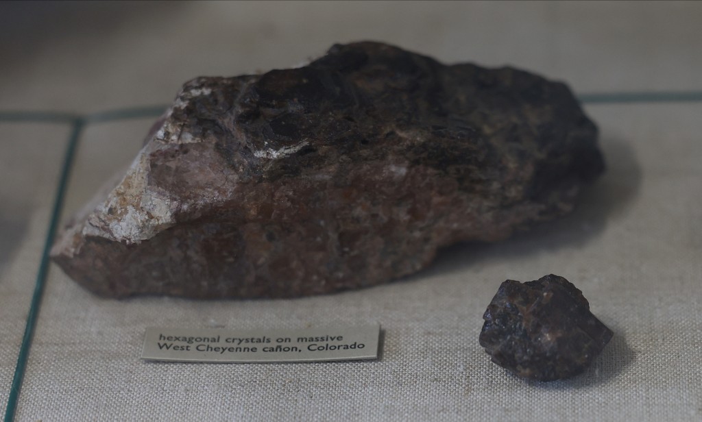 A sample of bastnasite, a main ore mineral containing rare earth elements is displayed at the Natural History Museum in London Britain, June 6, 2025. REUTERS/Isabel Infantes