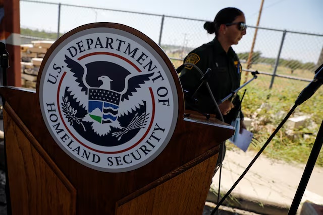 The seal of the U.S. Department of Homeland Security is seen in Del Rio, Texas, U.S., September 19, 2021. REUTERS/Marco Bello/File Photo The seal of the U.S. Department of Homeland Security is seen in Del Rio, Texas, U.S., September 19, 2021. REUTERS/Marco Bello/File Photo