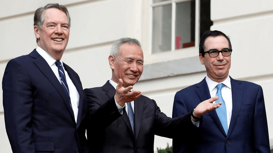 Vice Premier Liu He, U.S. Trade Representative Robert Lighthizer, left, and Treasury Secretary Steve Mnuchin before trade negotiations rsumed in Washington, in October 10, 2019. Vice Premier Liu He, U.S. Trade Representative Robert Lighthizer, left, and Treasury Secretary Steve Mnuchin before trade negotiations rsumed in Washington, in October 10, 2019.
