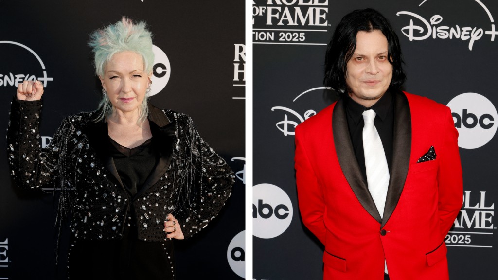 Cyndi Lauper (left) and Jack White attend the 2025 Rock & Roll Hall of Fame Induction Ceremony. (AFP)