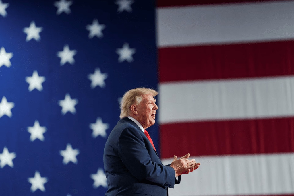 US President Donald Trump attends a campaign rally at The Oncenter in Syracuse, New York, US, October 9, 2026. REUTERS/Nathan Howard