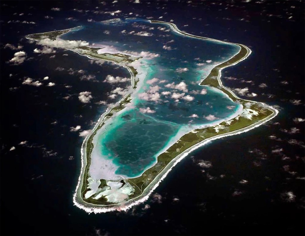This image realeased by the U.S. Navy shows an aerial view of Diego Garcia. (U.S. Navy via AP, File)