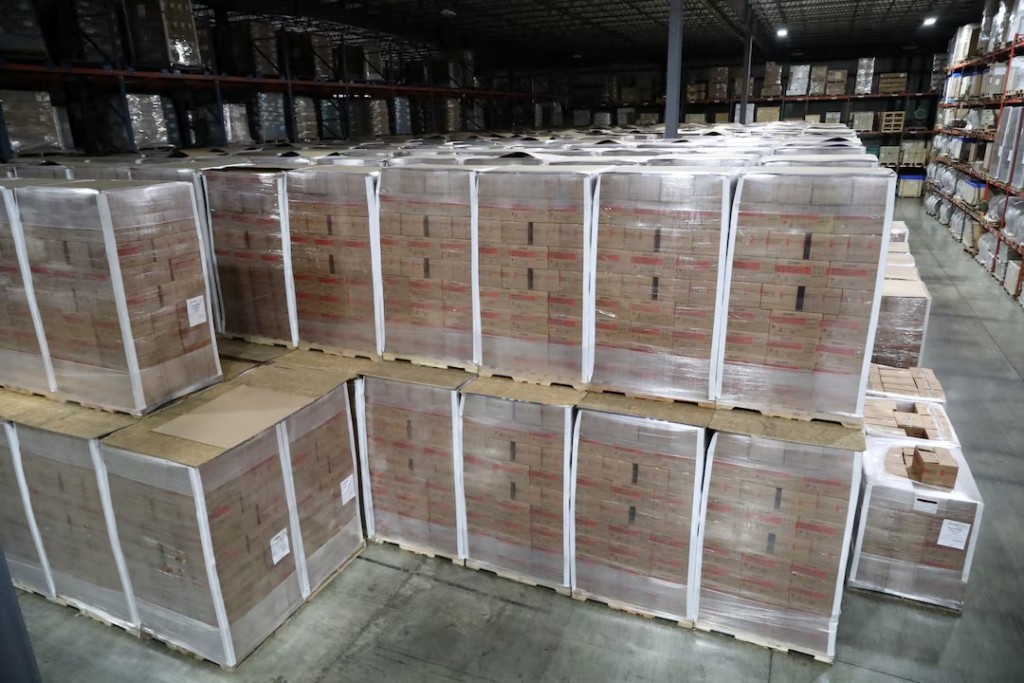 Food aid is stored at Edesia Nutrition warehouse in North Kingstown, Rhode Island, U.S., May 15, 2025. REUTERS/Lauren Owens Lambert