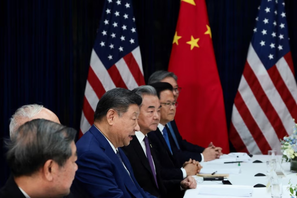 Chinese President Xi Jinping speaks during a hold a bilateral meeting with U.S. President Donald Trump (not pictured) at Gimhae International Airport, on the sidelines of the Asia-Pacific Economic Cooperation (APEC) summit, in Busan, South Korea, October 30, 2025. REUTERS/Evelyn Hockstein