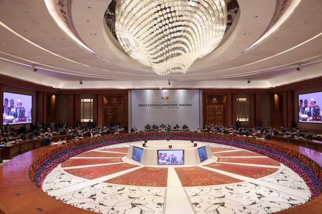 India's Foreign Minister Subrahmanyam Jaishankar addresses the BRICS foreign ministers' meeting at Bharat Mandapam in New Delhi, India May 14, 2026. REUTERS/Adnan Abidi 