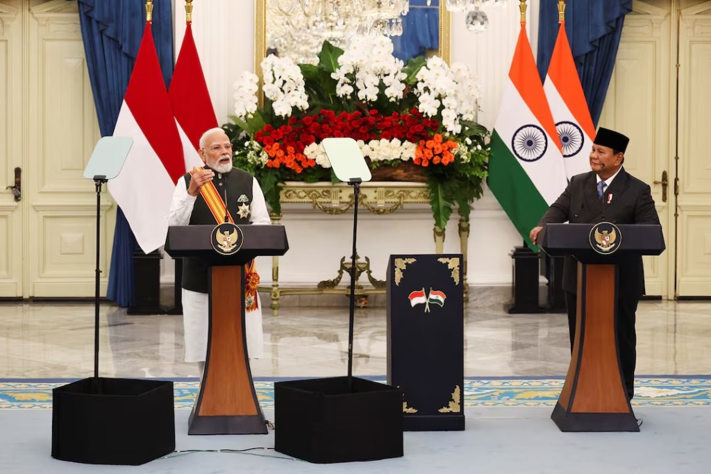  Indian Prime Minister Narendra Modi speaks during a joint-press conference with Indonesian President Prabowo Subianto following their meeting at the Merdeka Palace in Jakarta, Indonesia, July 7, 2026. REUTERS/Willy Kurniawan