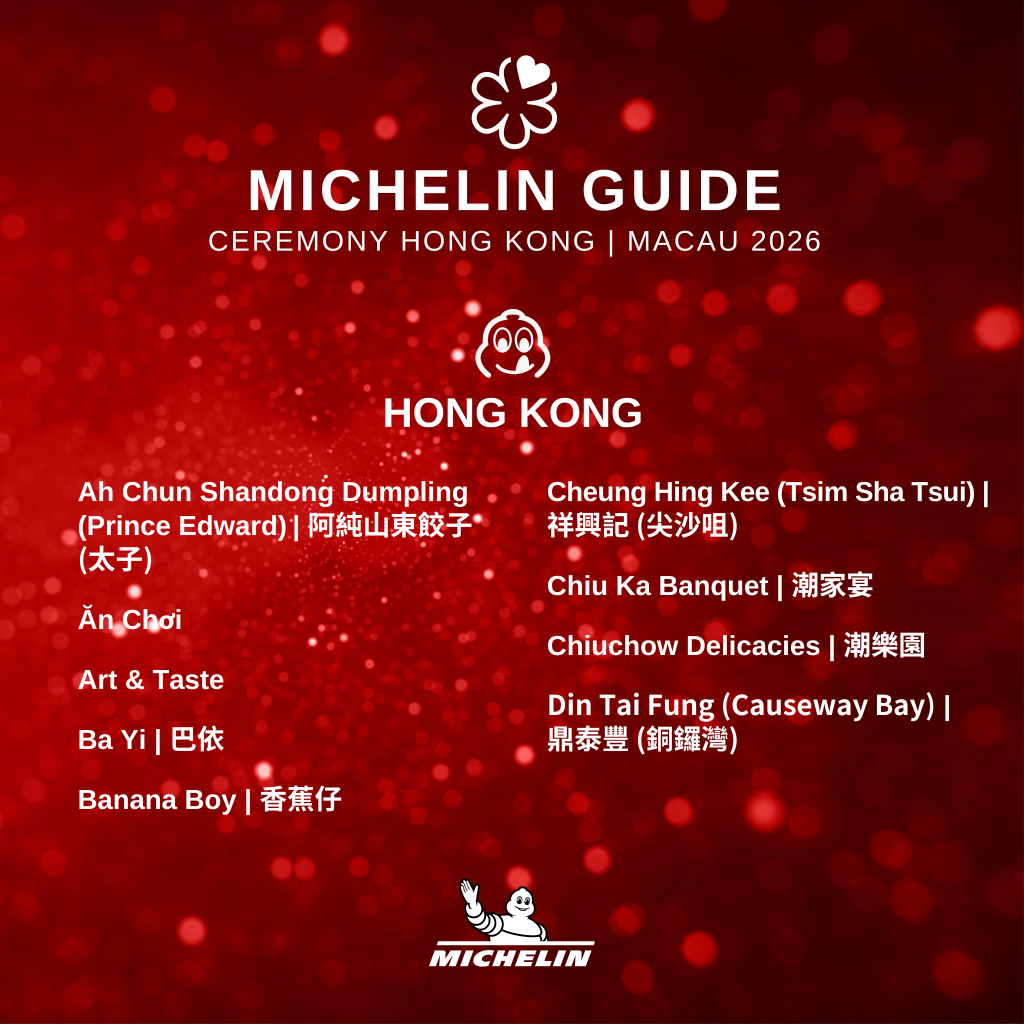 The 18th edition of the Michelin Guide Hong Kong & Macau Bib Gourmand list was unveiled today, with 70 eateries in Hong Kong and 13 in Macau earning the value-for-money dining recognition.