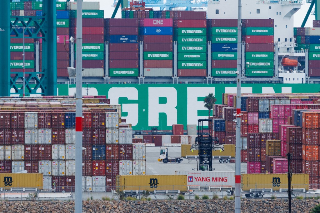 Chinese shipping containers sit at the Port of Los Angeles in San Pedro, California, U.S., November 5, 2025. REUTERS/Mike Blake