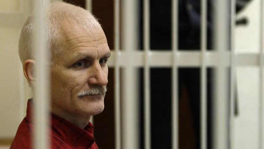 Ales Bialiatski, the head of the Belarusian Vyasna rights group, has been released from prison. (AP Photo: Sergei Grits)